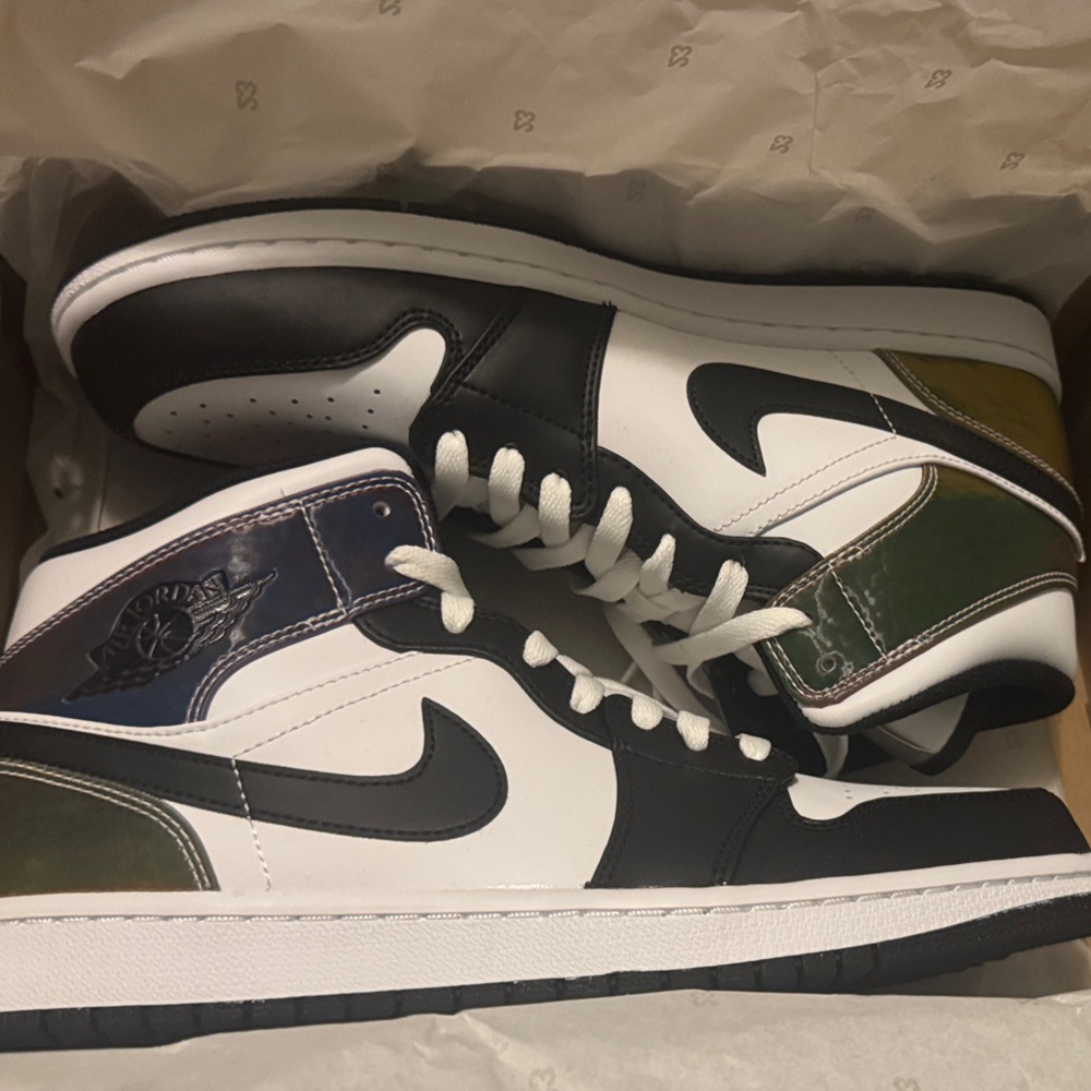 Jordan Men's Black White High-Top Sneakers with Iridescent Accents